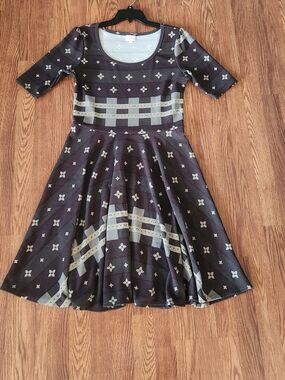 Black and Gray Patterned Fit-and-Flare A-line Dress